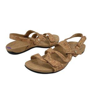 Vionic Paros Womens 8 Cork Adjustable Strap Sandals Orthotic Footbed Gold Summer